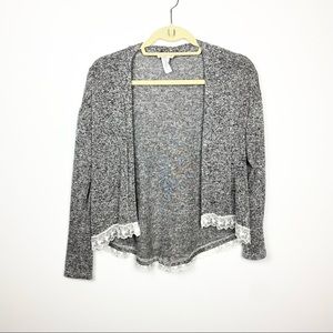 btween Kids Grey Marled Lace Trim Knit Cardigan